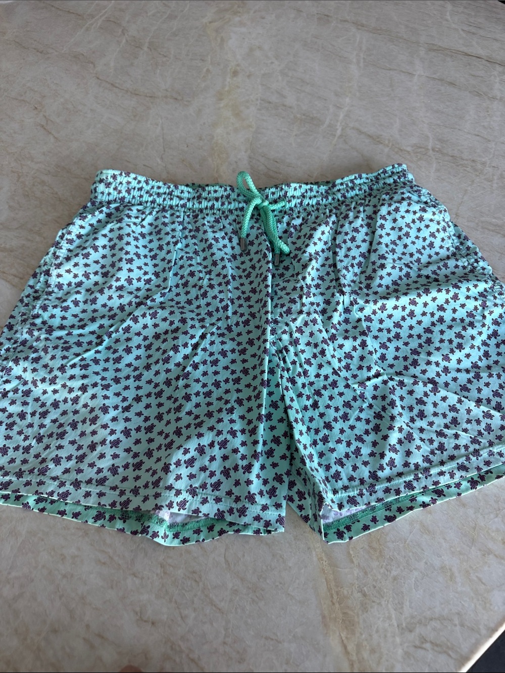 Vilebrequin Mint Green Swim Trunks with Navy Print